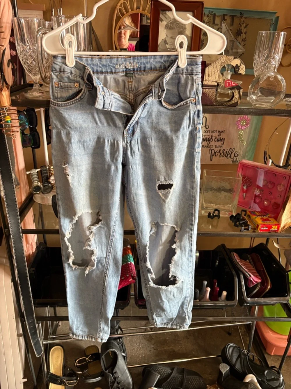 wild fable Light Blue Distressed Straight Leg Jeans - Picture 3 of 4